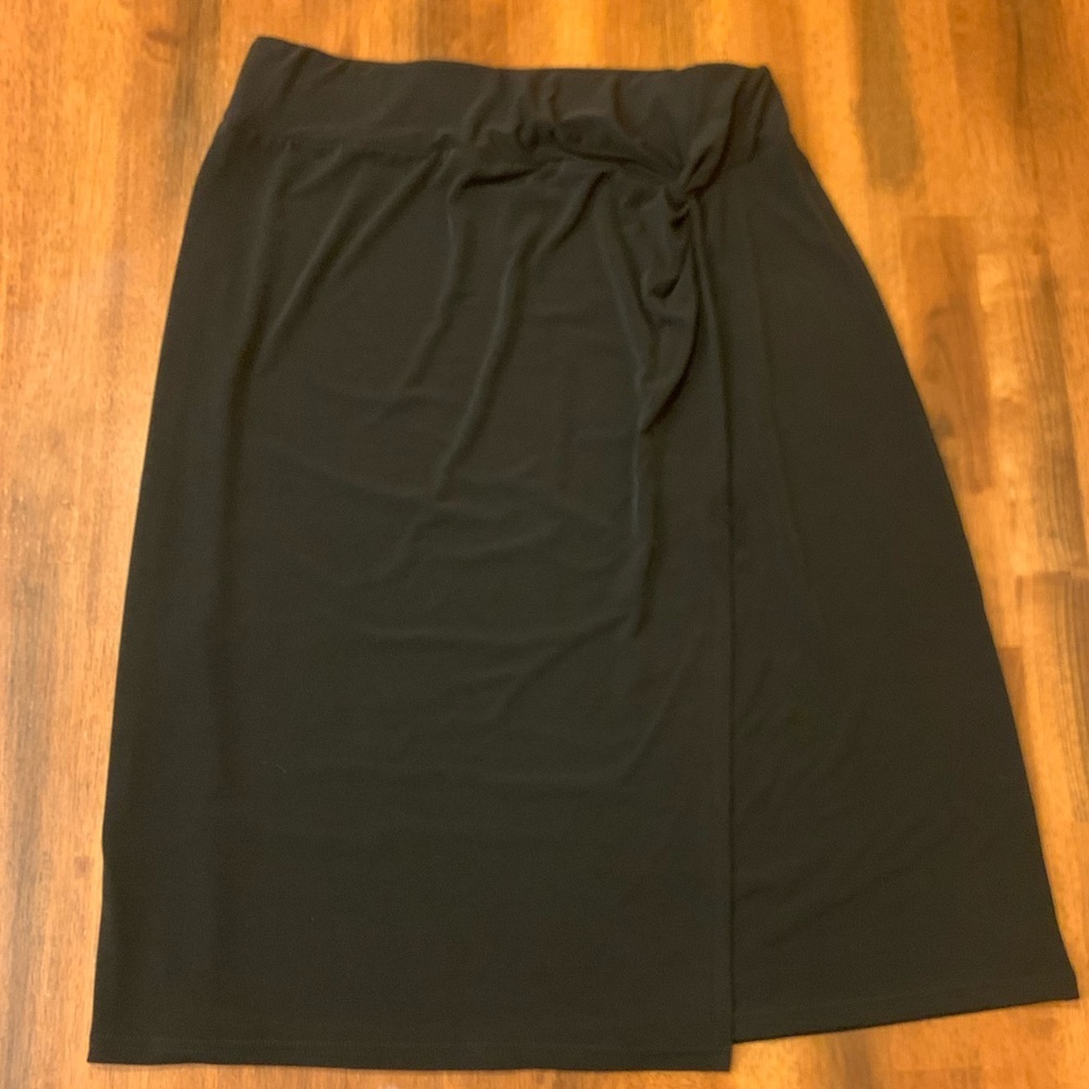 Talbots NWT skirt women’s Medium Black Stretch Faux Wrap MIDI poly spandex